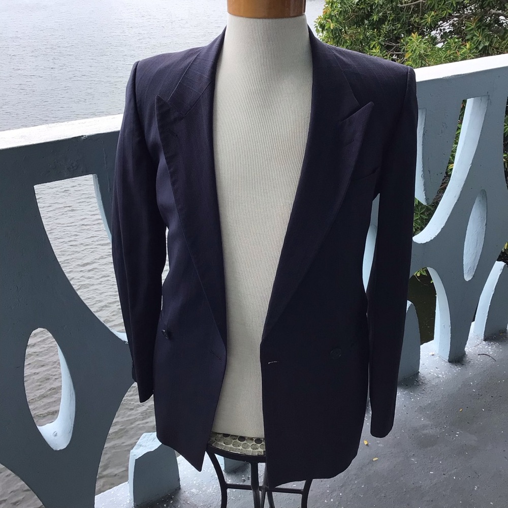 Yves Saint Laurent Men's Navy Blue Double-Breasted Blazer Pure New Wool France